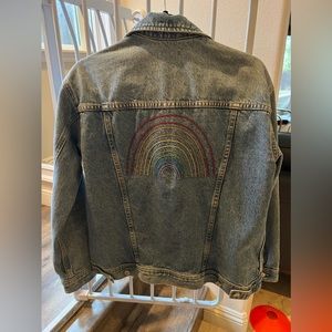 Embroidered rainbow denim jean jacket